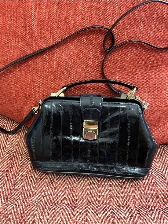 The Unbranded Brand Handbags - Glossy Eal skin Top-Handle Crossbody Bag with Gold Hardware